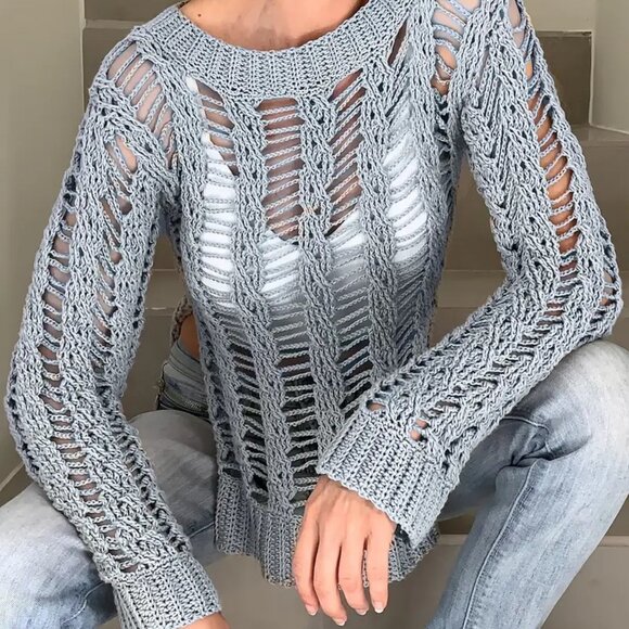 Gray Distressed CoverUp Sweater Pullover - Picture 4 of 5